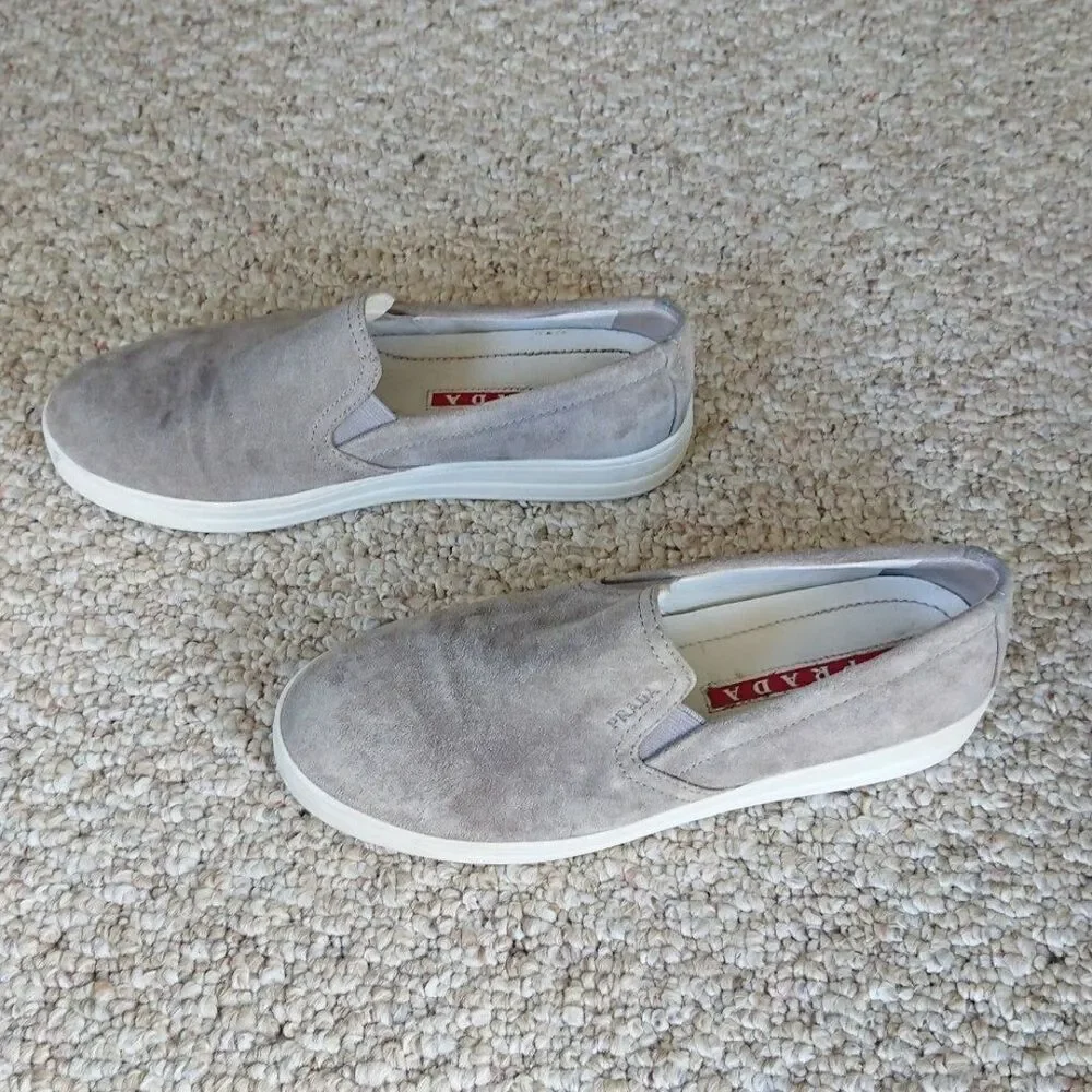 Prada light gray suede slip on sneakers size 36.5
